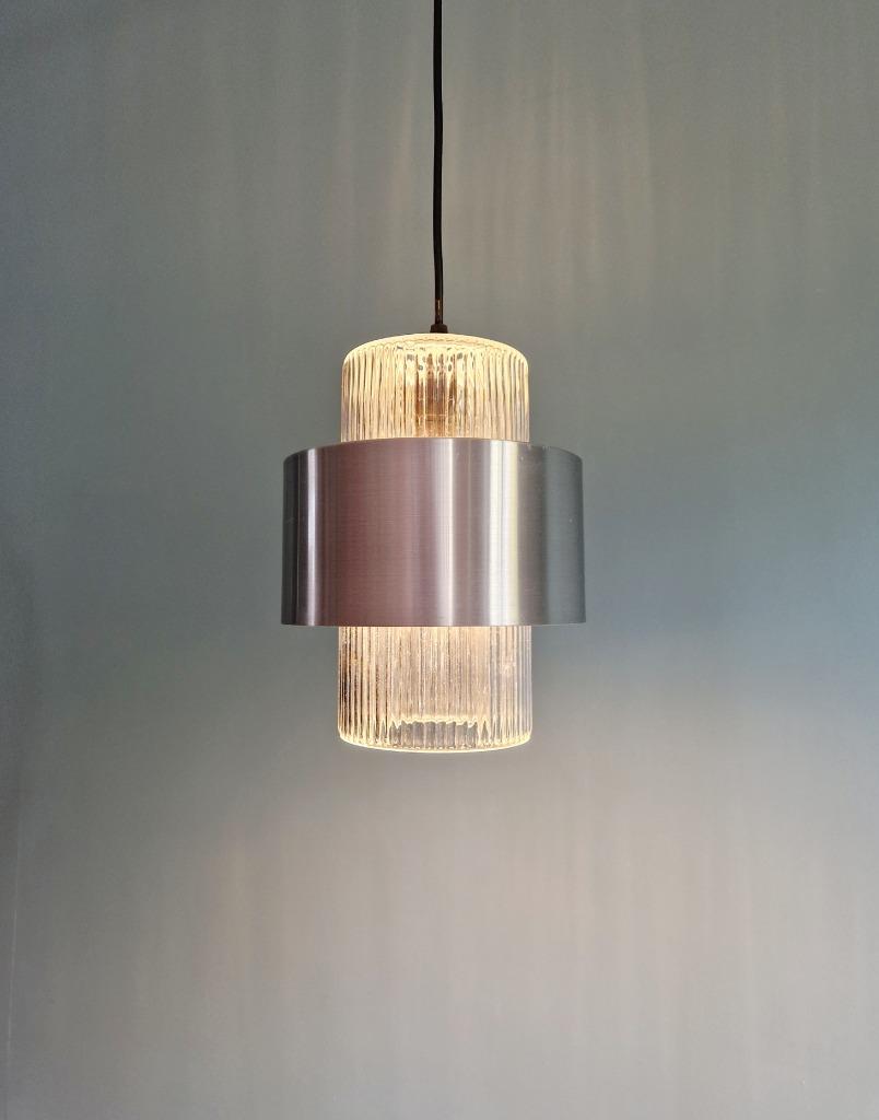 Suspension scandinave en verre et aluminium brossé, Enlèvement ou Envoi