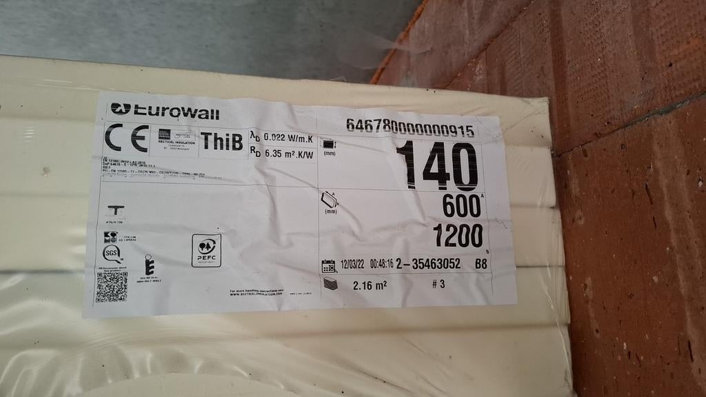 Recticel spouwisolatie 60x120  14cm dik, Doe-het-zelf en Bouw, Ophalen