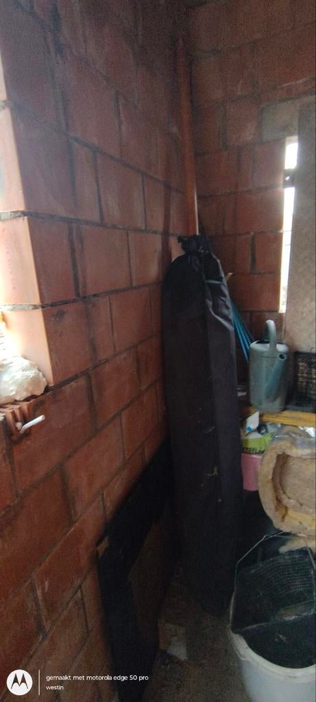 Parasol+hoes dik houtenpaal 3m en plastic voet te vullen, Ophalen