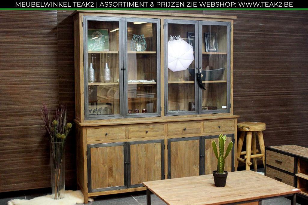 Nieuwe teak kasten - buffetkast en vitrinekast bij TEAK2, Huis en Inrichting, Kasten | Vitrinekasten, Nieuw, Met lade(s), Met deur(en)