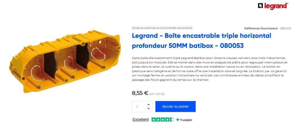 Boîtes d’encastrement Legrand Batibox–Cloisons sèches–50 mm, Bricolage & Construction, Enlèvement, Neuf, Autres types