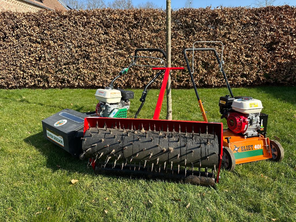 verhuur verticuteerder, prikrol, doorzaaier, Tuin en Terras, Ophalen, Zo goed als nieuw, Benzine