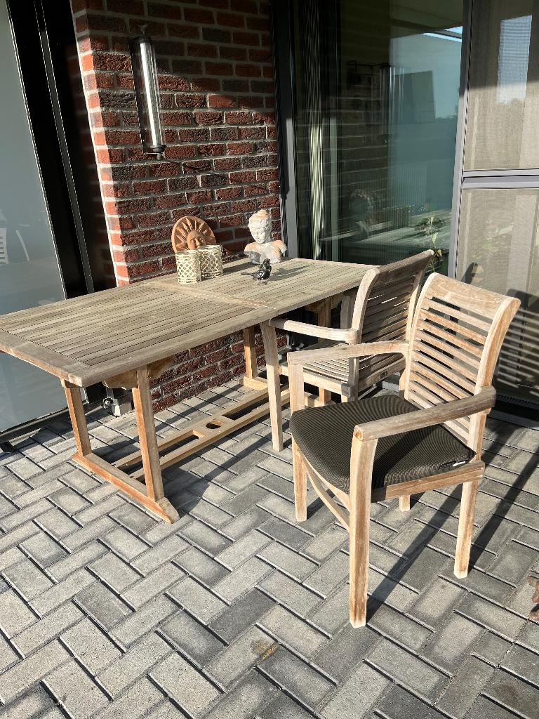 Teak Tuinset, Tuin en Terras, Tuinsets en Loungesets, Zo goed als nieuw, Tuinset, Teakhout, 6 zitplaatsen, Eettafel, Stoel, Ophalen