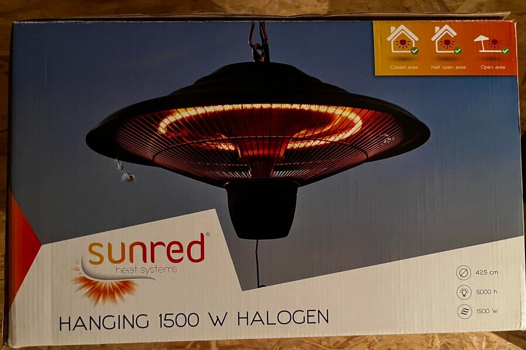 3 Sunred Hangende halogeenbranders 1500W, Tuin en Terras, Terrasverwarmers, Plafond, Nieuw, Waterbestendig, Ophalen