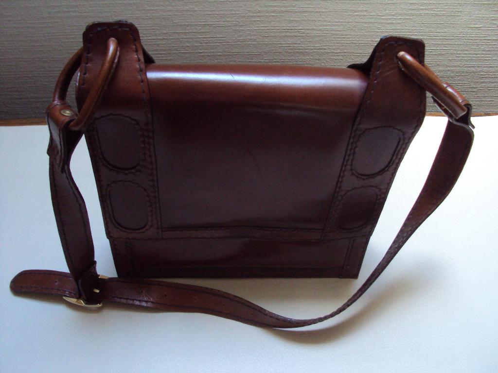 Vintage / Retro donkerbruine lederen handtas, Ophalen of Verzenden, Handtas