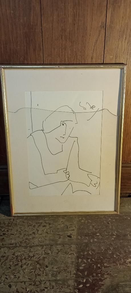 Dessin minimaliste au trait, signature inconnue ?,31x41,n616, Antiquités & Art, Enlèvement ou Envoi
