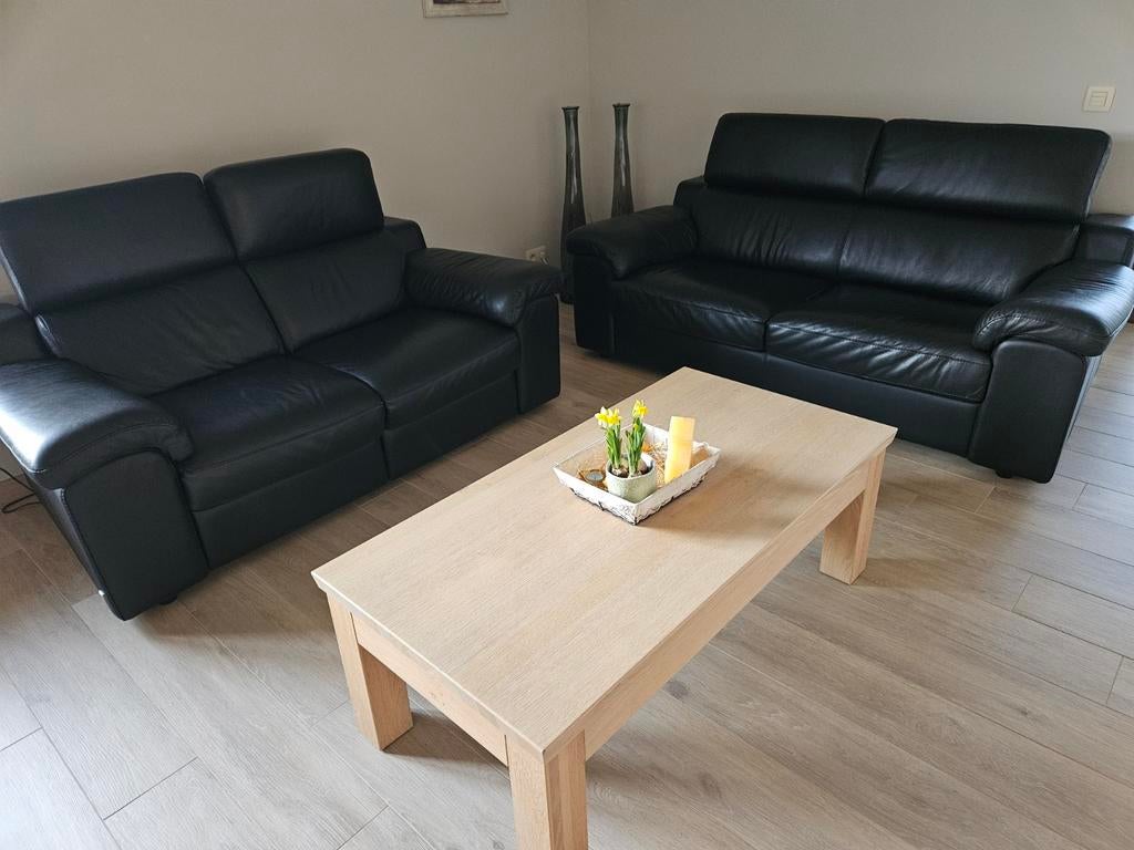 Zwart lederen salon 3 en 2 zit met relax, Ophalen