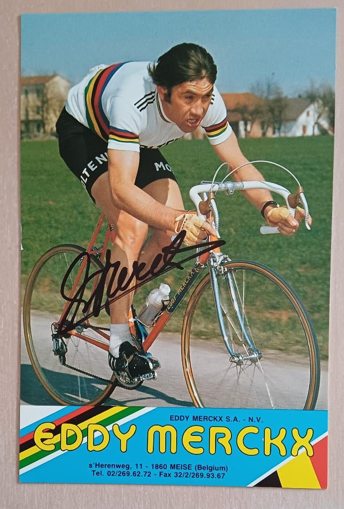 Getekende postkaart van EDDY MERCKX, Verzamelen, Ophalen, Foto