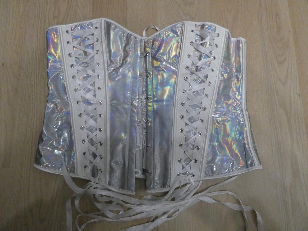 Corset Lak PVC Zilver, Kleding | Dames, Ondergoed en Lingerie, Ophalen of Verzenden, Overige kleuren, Body of Korset