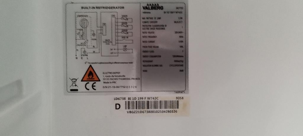 Frigo encastré, 120 à 140 cm, Enlèvement, 45 à 60 cm, Sans bac à congélation