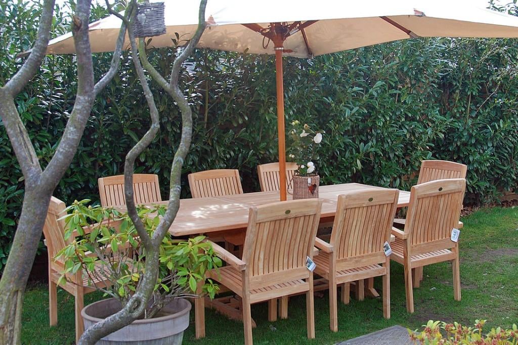 Table de jardin extensible en teck., Jardin & Terrasse, Tables de jardin, Comme neuf, Rectangulaire, Bois de teck, Enlèvement