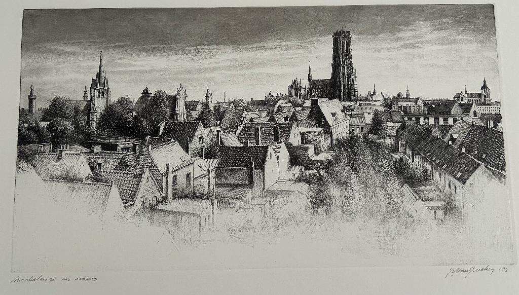 Ets Mechelen II Jef van Grieken, Antiek en Kunst, Kunst | Etsen en Gravures, Ophalen