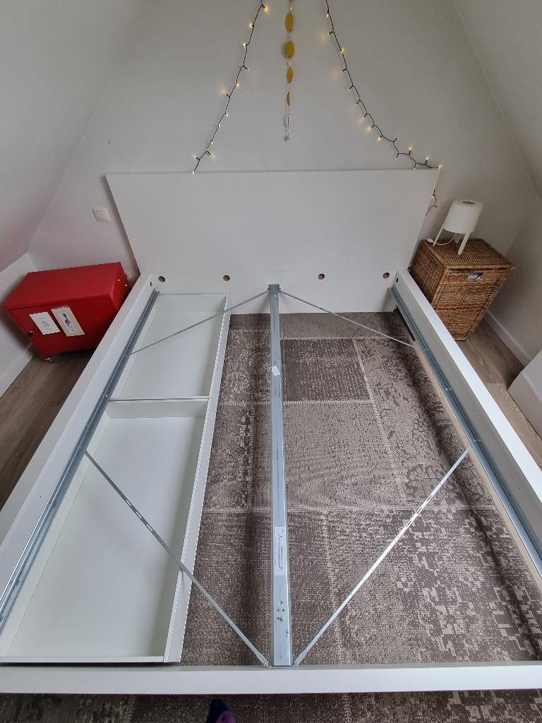 Malm bed 160x200 (enkel kader + 2x lades), Ophalen, Wit, Tweepersoons, Zo goed als nieuw
