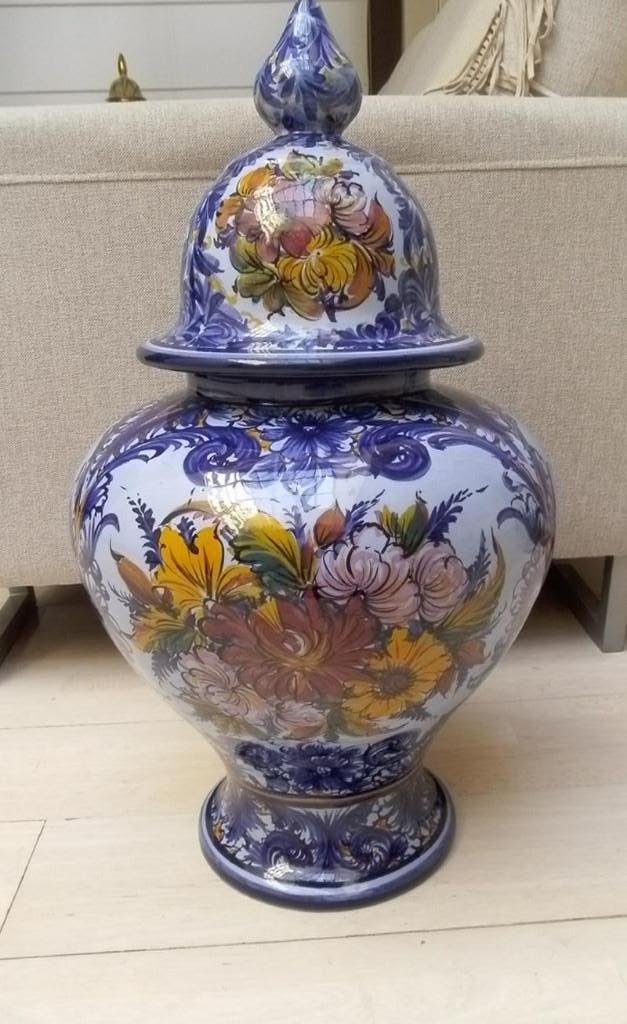 blauwe vaas met bloemenmotief Alcobaça Portugal, Ophalen