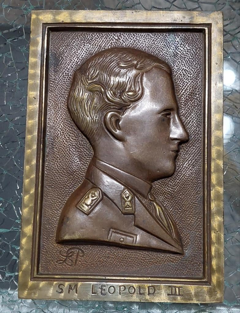 Plaque en bronze SM Léopold 3, Enlèvement ou Envoi, Bronze