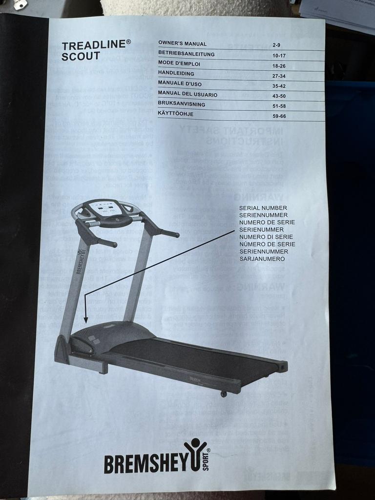 Bremshey treadline scout tapis de courses, Enlèvement, Comme neuf, Jambes, Tapis roulant