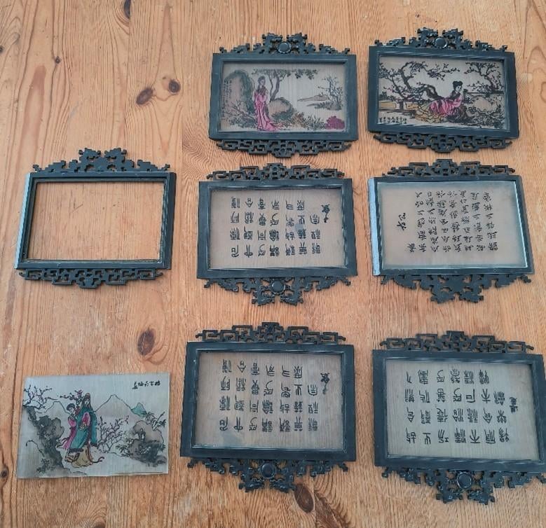 Set Chinese houten panelen met glasillustratie, Enlèvement