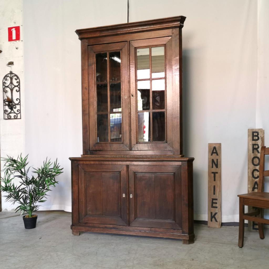 Meuble d'angle/vitrine Louis Philippe ancien en chêne H 211, Antiquités & Art, Enlèvement
