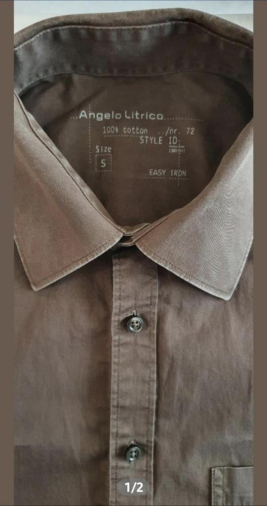 Bruin herenoverhemd maat S, Kleding | Heren, Overhemden, Ophalen, Zo goed als nieuw