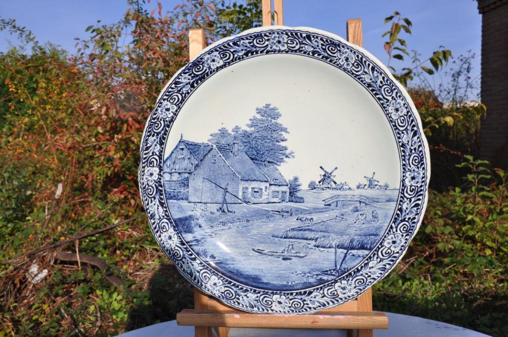 §  grand plat mural delft decor signé J.Sonneville (32), Enlèvement ou Envoi