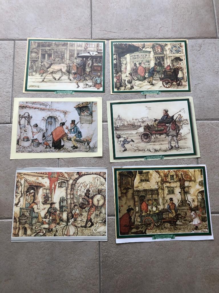Anton Pieck gladde print tekeningen 6 stuks, Huis en Inrichting, Woonaccessoires | Schilderijen, Tekeningen en Foto's, Gebruikt