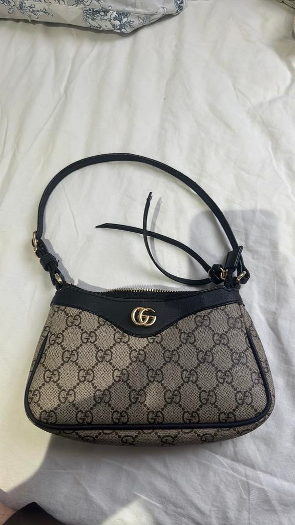 Sac style Gucci monogramme beige et noir, Enlèvement ou Envoi, Comme neuf, Noir, Sac à main