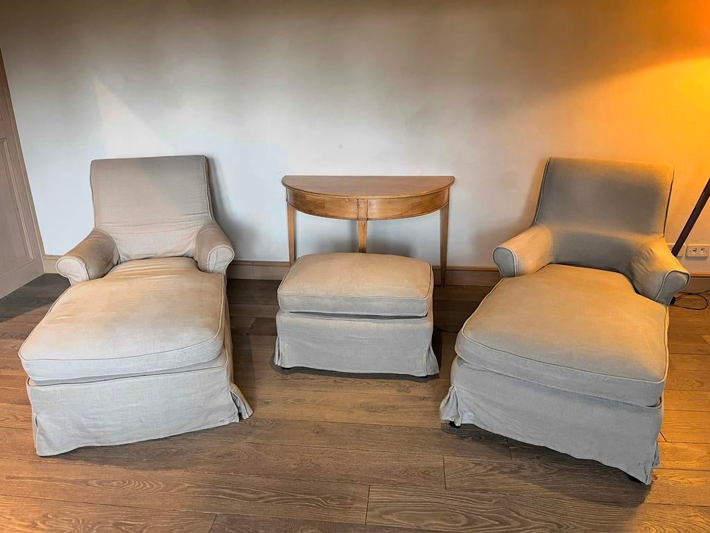 Loungeset | Twee chaise longues met poef, Huis en Inrichting, Ophalen, Gebruikt, Landelijk