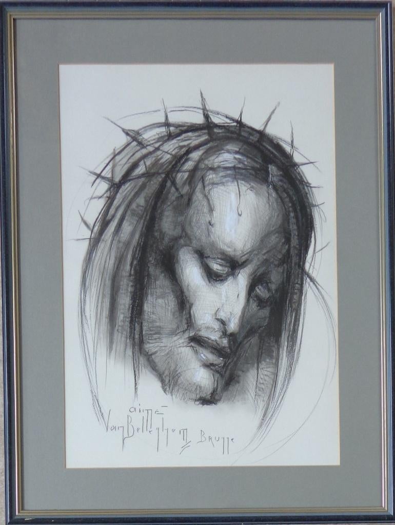 AIME VAN BELLEGHEM / CHRISTUS / ORIGINEEL / 68x51cm / KADER, Enlèvement ou Envoi