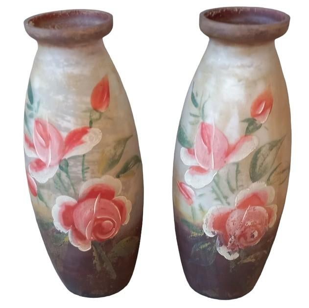paar beschilderde glazen vazen., Antiek en Kunst, Ophalen