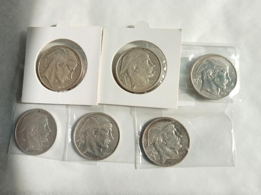 6 x munten 50 frank zilver Prins Charles fr en nl, Postzegels en Munten, Verzenden, Zilver, Zilver