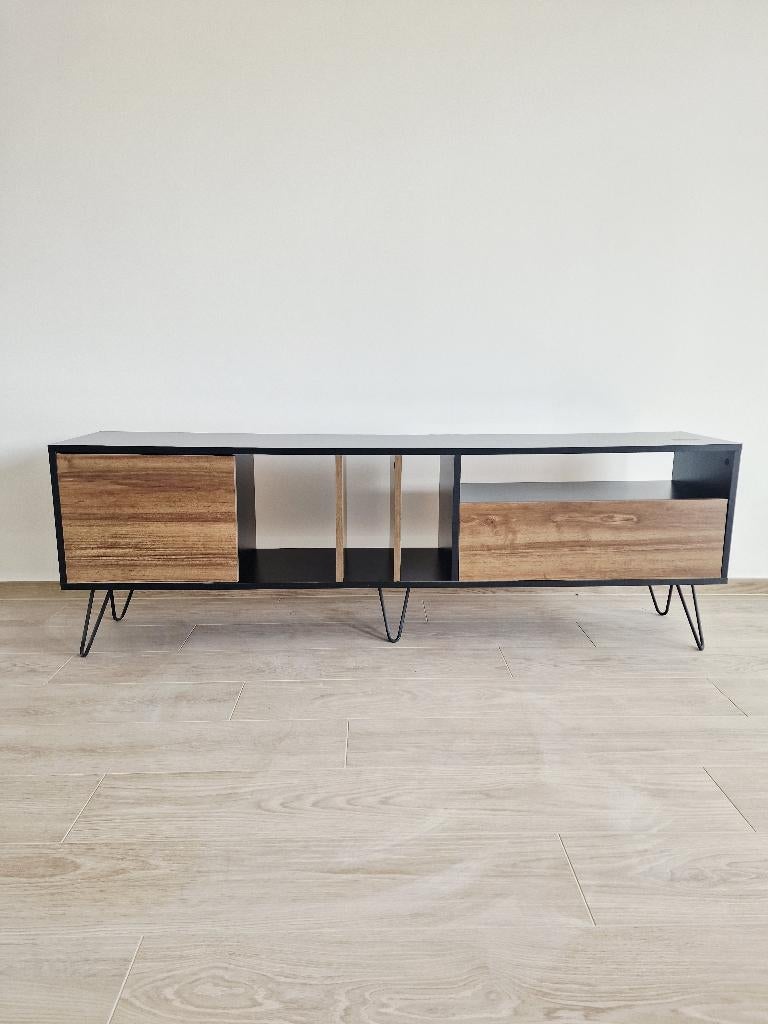 Zena Home - Meuble TV sur pieds - Style industrial, Maison & Meubles, 25 à 50 cm, Moins de 100 cm, 150 à 200 cm, Comme neuf