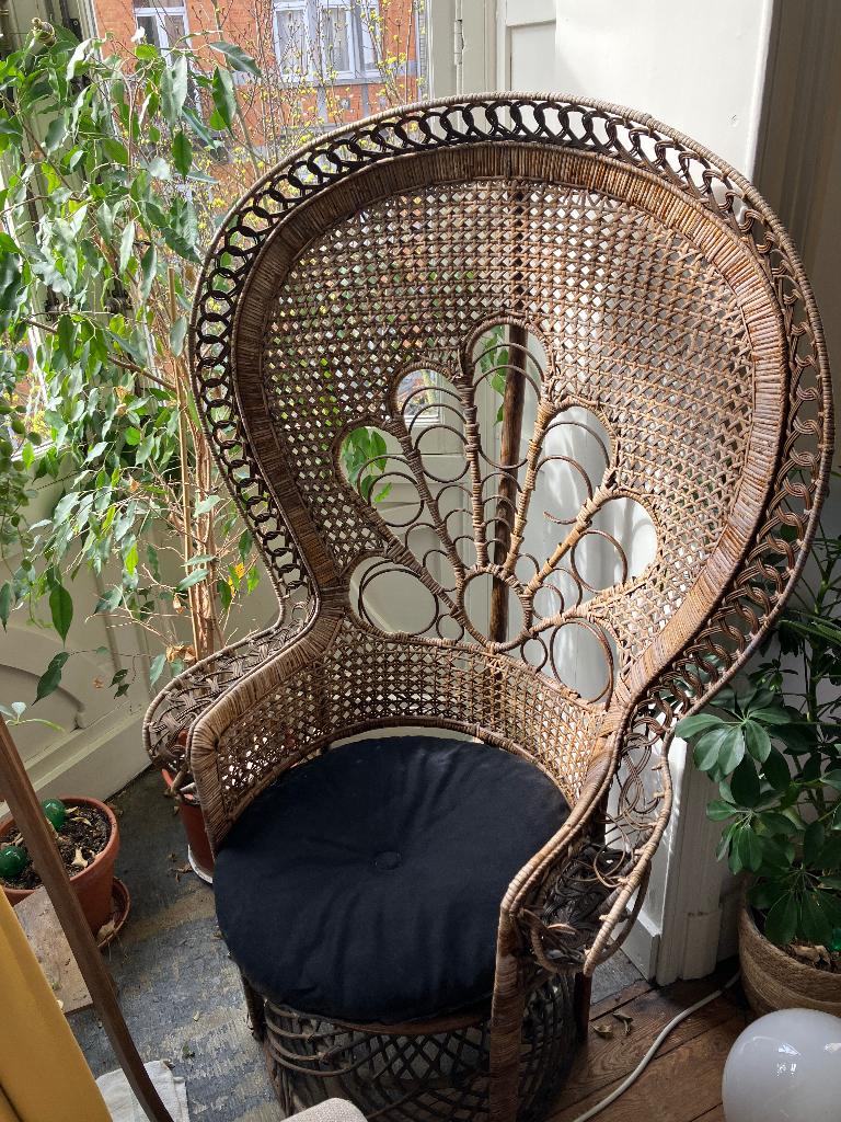 Fauteuil Peacock/Emmanuelle rotan — vintage boheemse stijl, Ophalen