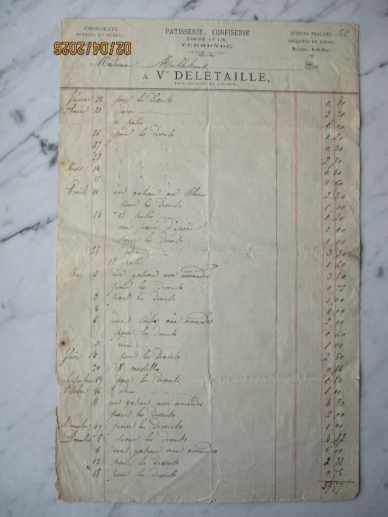 Deletaille Patisserie Pralines Chocolade  Dendermonde 1870, Envoi, Utilisé