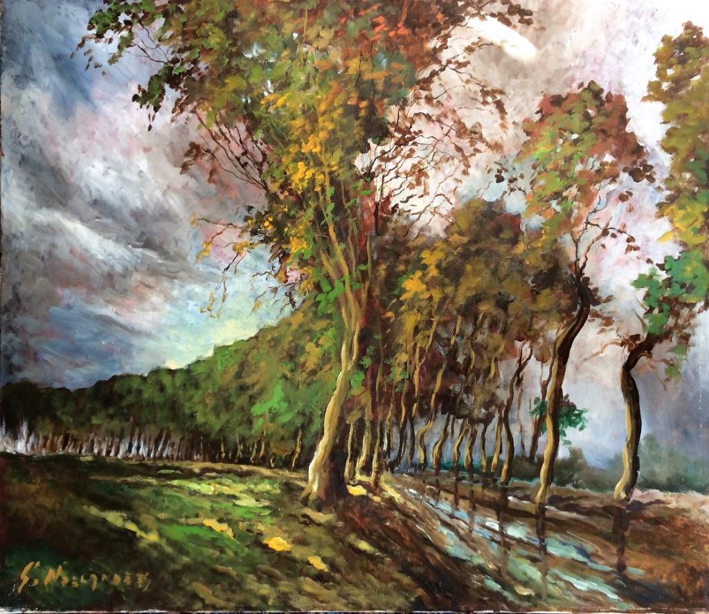 'Autumn Drive' Gaston Noelanders  huile sur toile 80 X 70 cm, Enlèvement