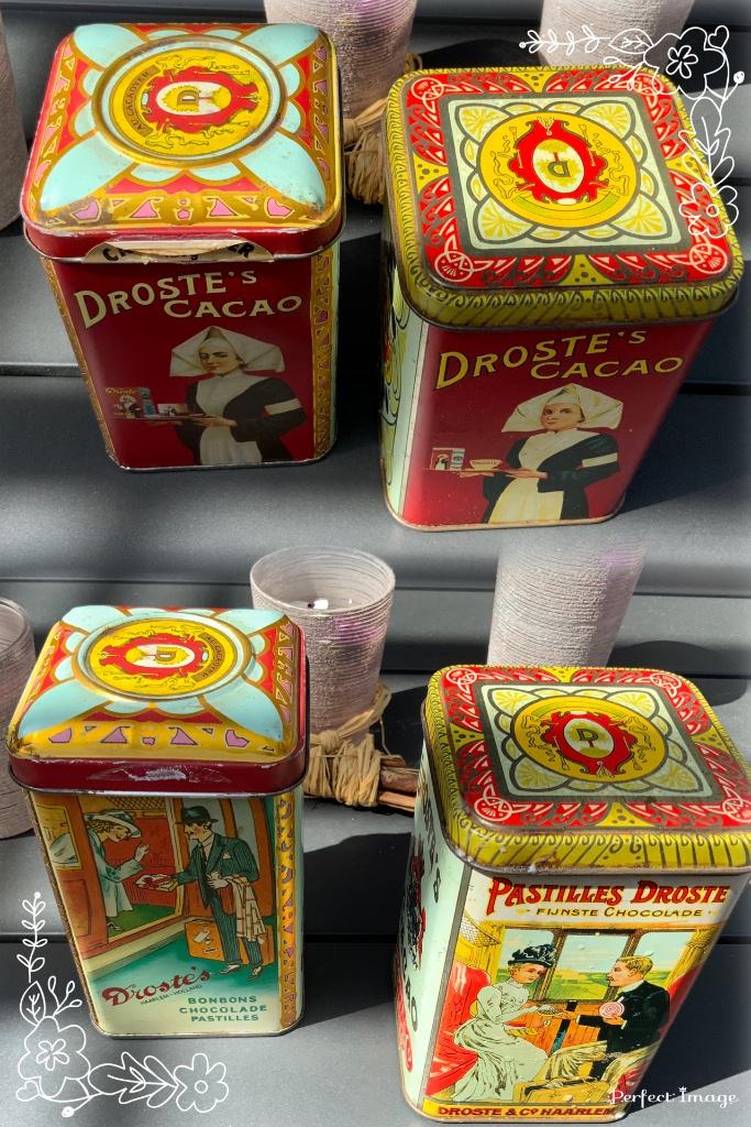 Deux boîtes en métal vintage Droste's Cacao, Collections, Boîte en métal, Enlèvement ou Envoi, Utilisé, Droste
