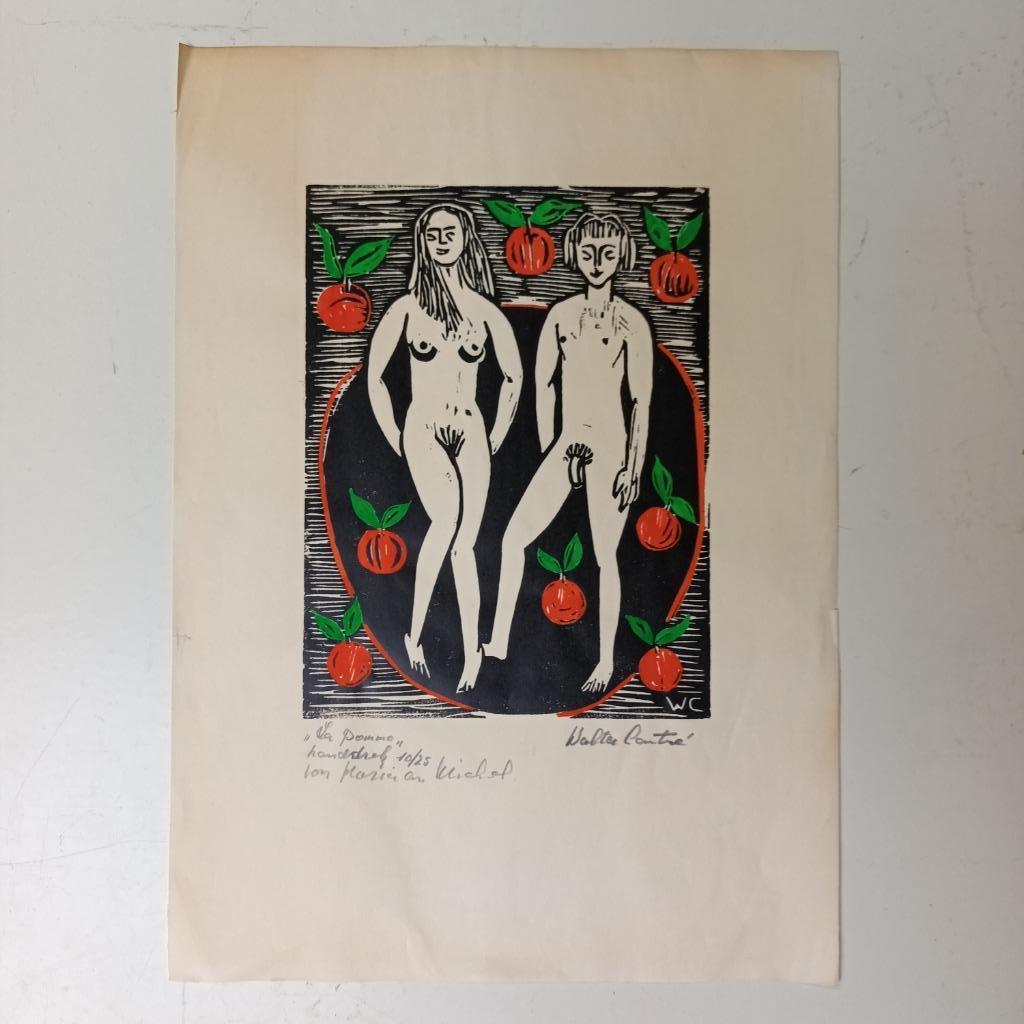 Walter Cantré (1914) - houtsnede - "Adam en Eva", Ophalen of Verzenden