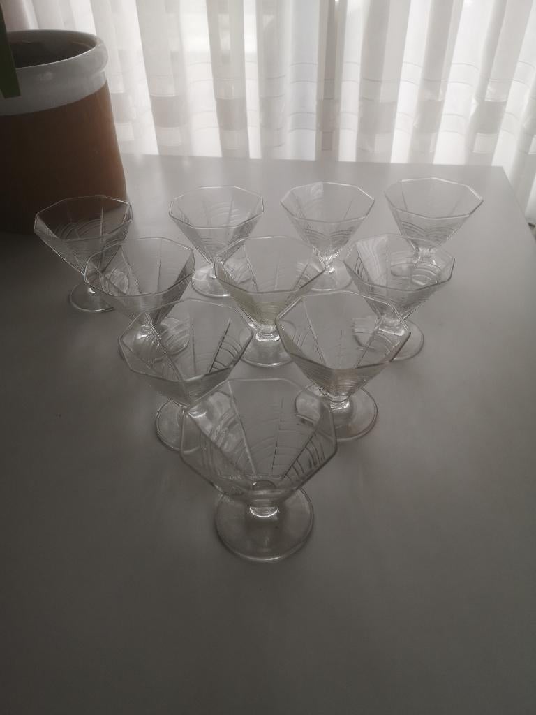 Zeshoekig coupe glazen op voet, Verzamelen, Ophalen of Verzenden