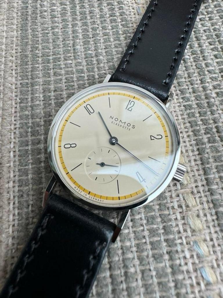 Nomos Glashutte Tangente A Century of Bauhaus Yellow 33mm, Ophalen of Verzenden, Zo goed als nieuw