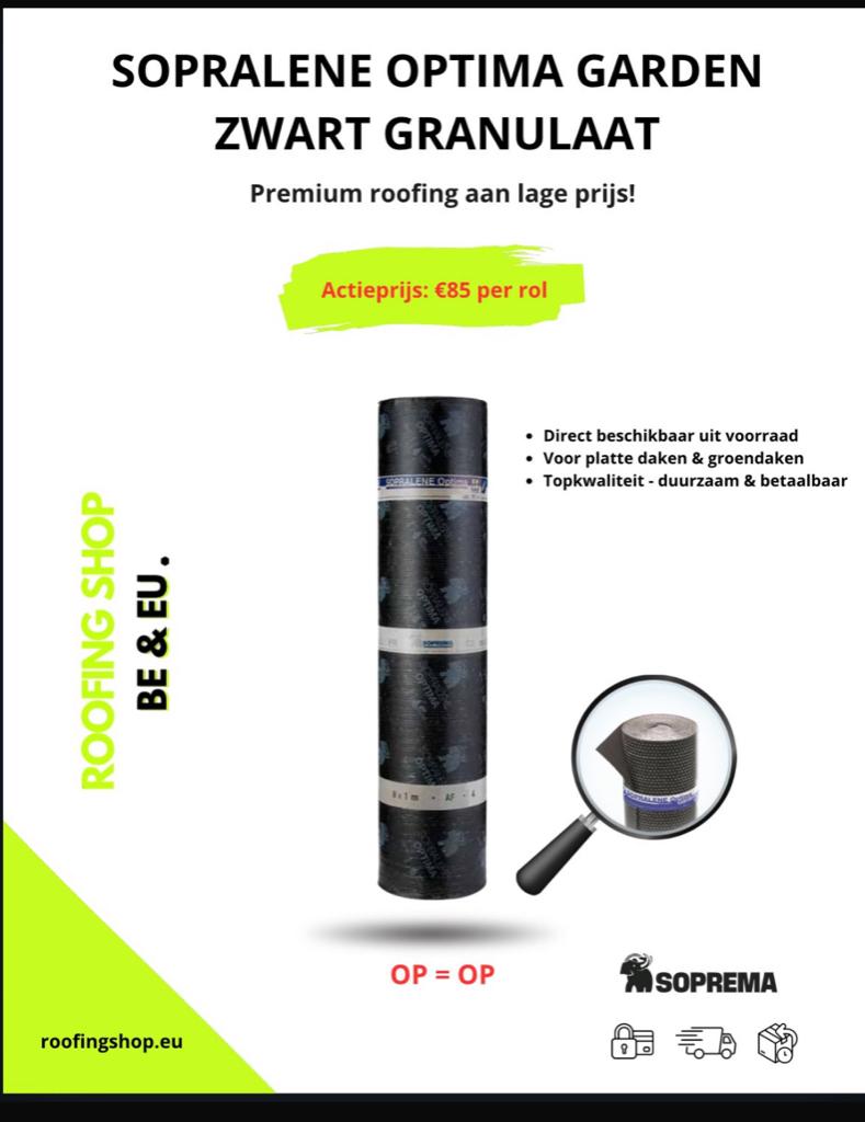 Toiture haut de gamme Sopralene Optima Brune Flammé, Bricolage & Construction, Membrane goudronnée, Synthétique, Enlèvement, Noir