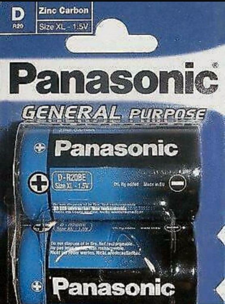 pakket van 2 Panasonic 1.5V D/R20 (LR20) XL-batterijen, Ophalen of Verzenden, Nieuw