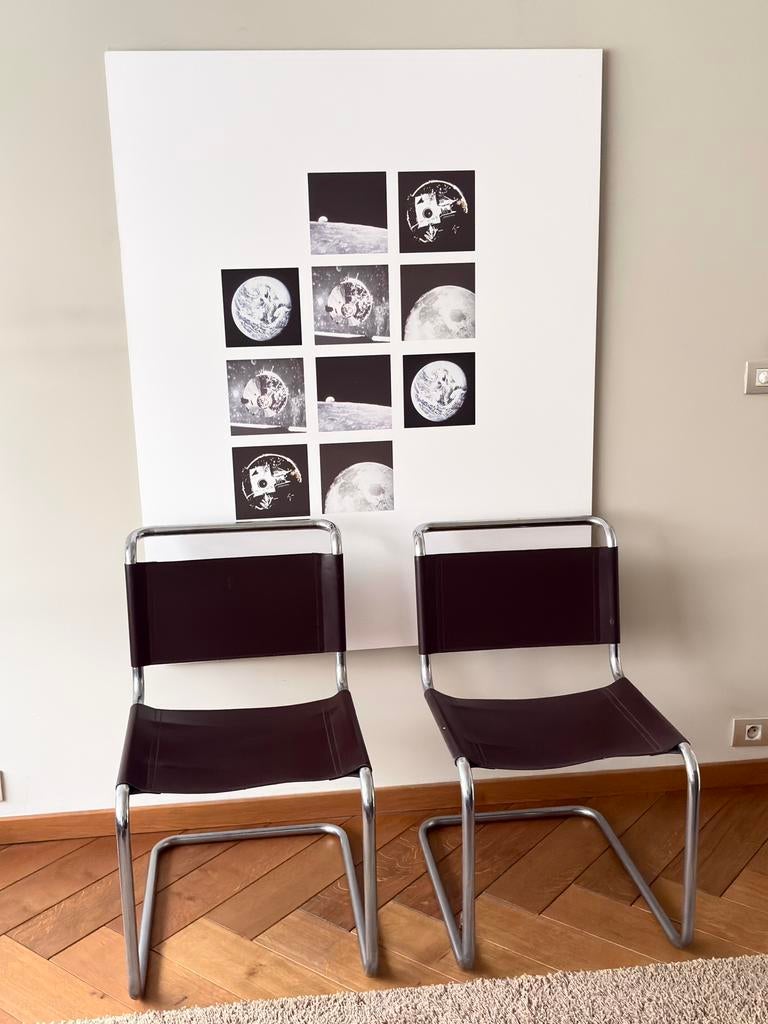 2 vintage / tweedehands Bauhaus-stijl / stoelen, Huis en Inrichting, Stoelen, Twee, Leer, Ophalen