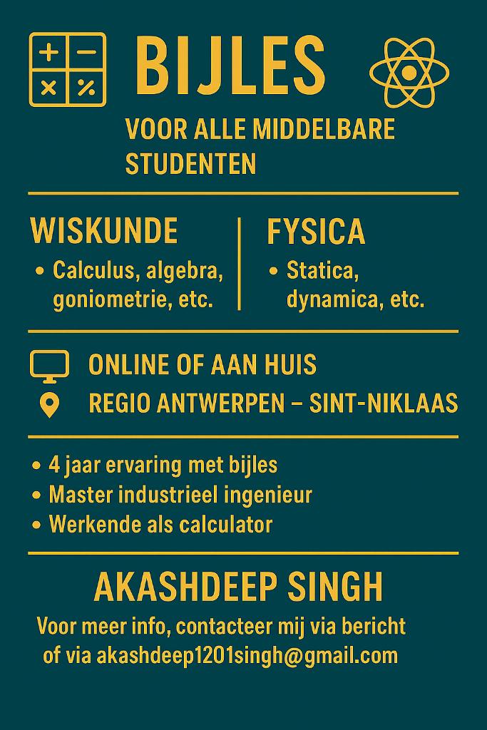 Bijles Wiskunde en Fysica, Privéles, Bijles