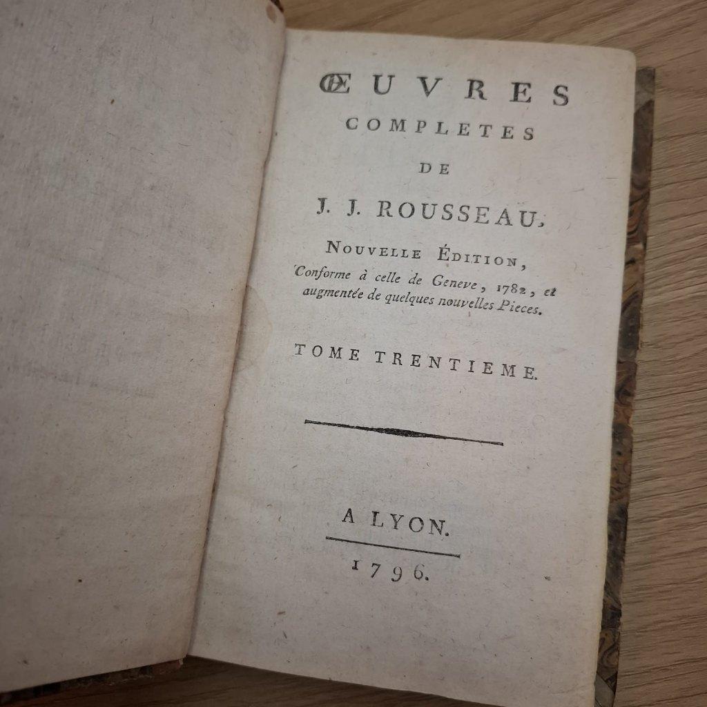 Oeuvre complète de J. J. Rousseau, tome 30, 1796, Antiquités & Art, Curiosités & Brocante, Enlèvement