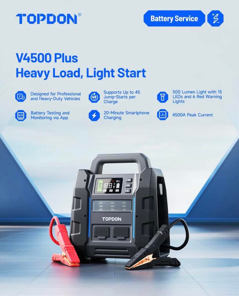 Topdon V4500+ Jumpstarter & accu tester in 1, Ophalen of Verzenden