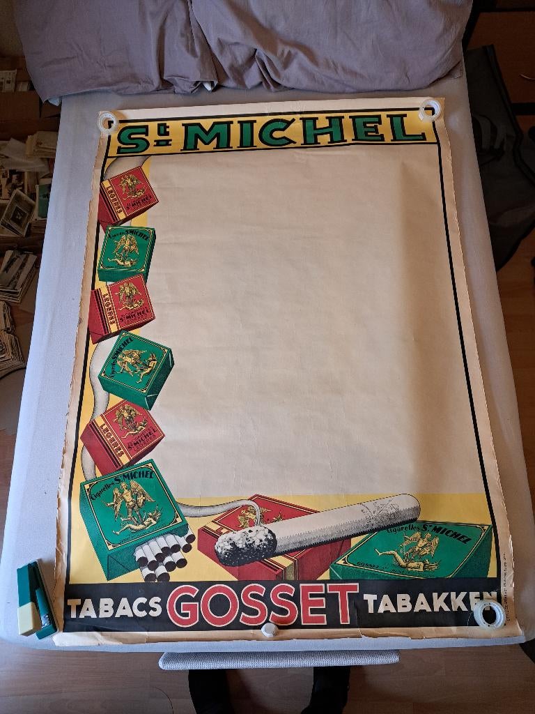 *** ST. MICHEL / TABACS  GOSSET  TABAKKEN / OUDE POSTER ***, Verzamelen, Rookartikelen, Aanstekers en Luciferdoosjes, Ophalen
