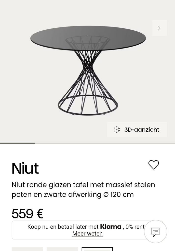 Eettafel zwart glas - Niut kave home, Ophalen, Gebruikt, 100 tot 150 cm, Rond