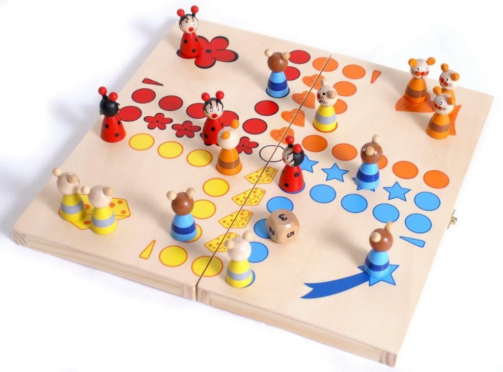 Bordspel dieren (ludo) houten reisspel in opbergdoos, Een of twee spelers, Ophalen of Verzenden, Nieuw, Reisspel