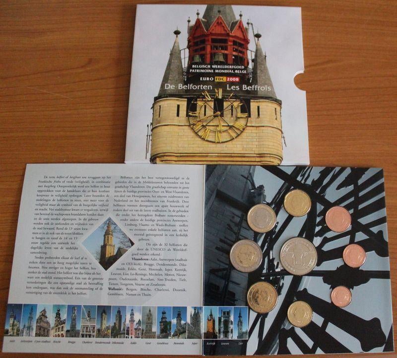 Belgique : ensemble annuel 2008 (beffrois) en FDC = RARE, Envoi, Série