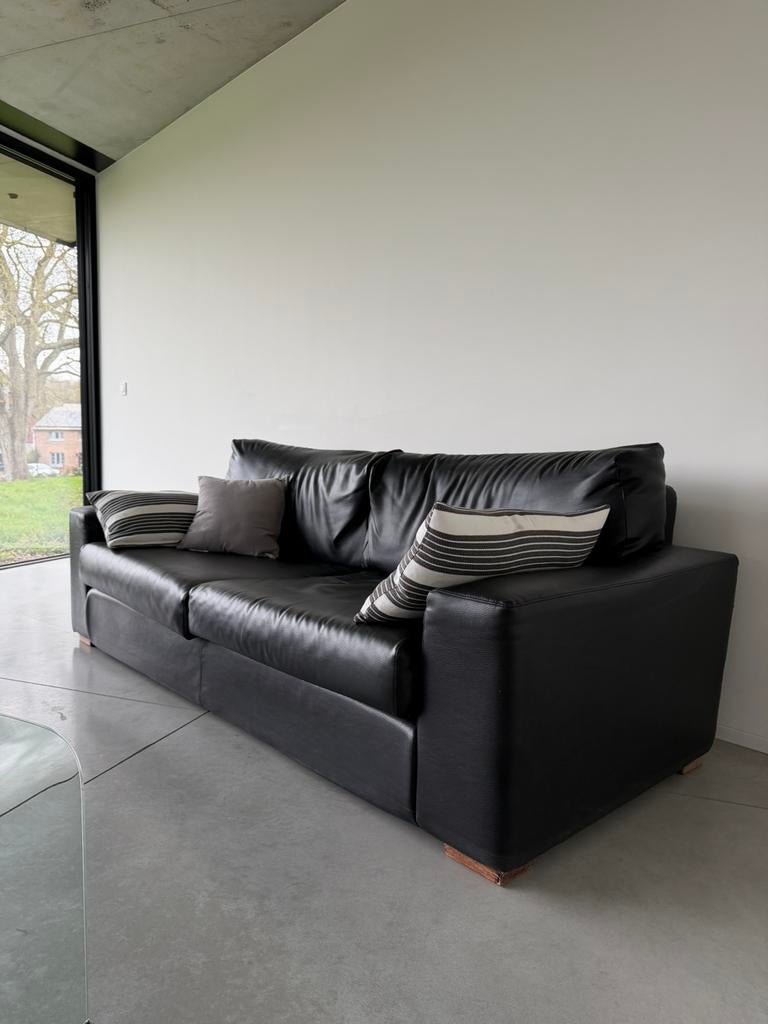 Salon complet noir 3+1+1: grand divan + 2 fauteuils assortis, Maison & Meubles, Canapés | Salons, Enlèvement, Utilisé
