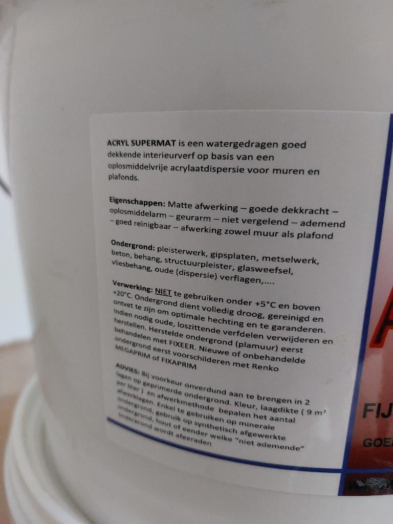 ACRYL SUPERMAT muur- & plafondverf – wit RAL 9010 – 10 L, Ophalen, 5 tot 10 liter, Wit, Nieuw